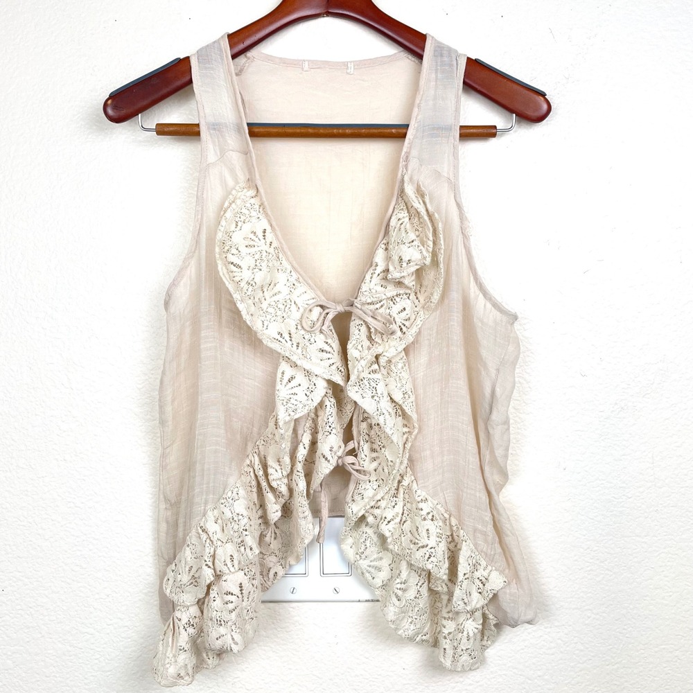 Womens Vest Top Sz S Shabby Fairy Poet Natural Ruffle Earthy Delicate Festival